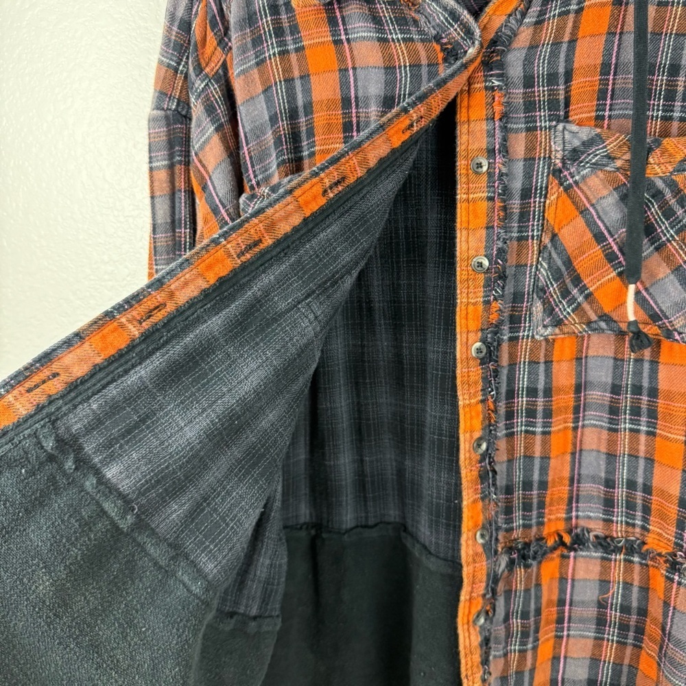 Free People Calico Basin Hooded Plaid Shirt Jacket Oversized Size M - Picture 6 of 10
